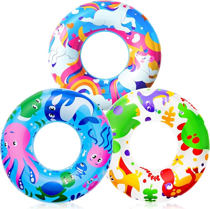 JOYIN 3 Pack Pool Floats, Pool Tube for Kids Swim Rings Inflatable Tubes, Unicorn Sea Animal Tubes Floatie Ring Water Toys for Swimming, Summer Beach Party