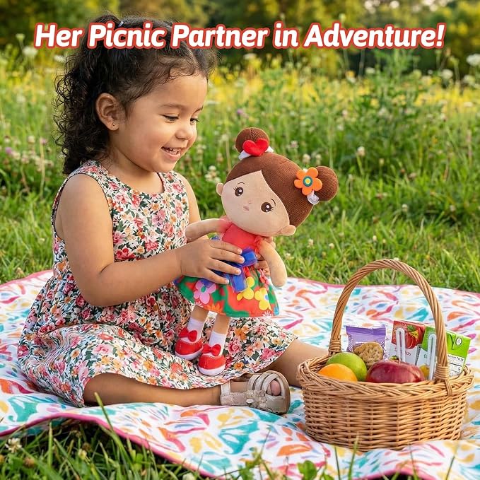 OUOZZZ 12.6" Soft Baby Doll - Toys for 1 Year Old Girl, Hispanic Baby Doll Ideal Birthday Baby Girl Gift, Snuggle Buddy for Infants Brown Skin