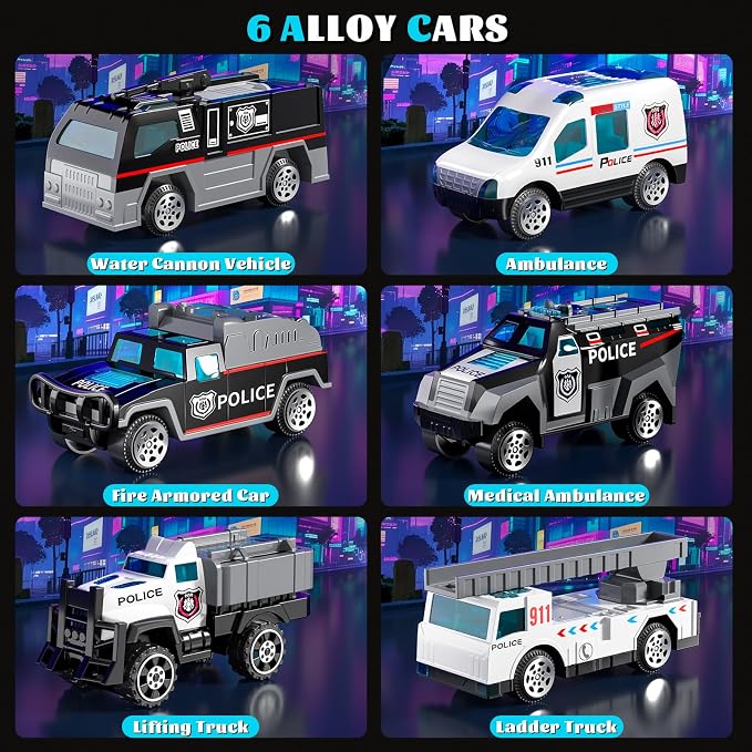 Toddler Boys Police Car Toy Set: Police Truck for Boy 3 4 5 6 Years Old | with Play Mat and Die-Cast Toy Car | Birthday Gifts Toys for 3-8 Year Old Boys | Girl Toys with Light and Sound