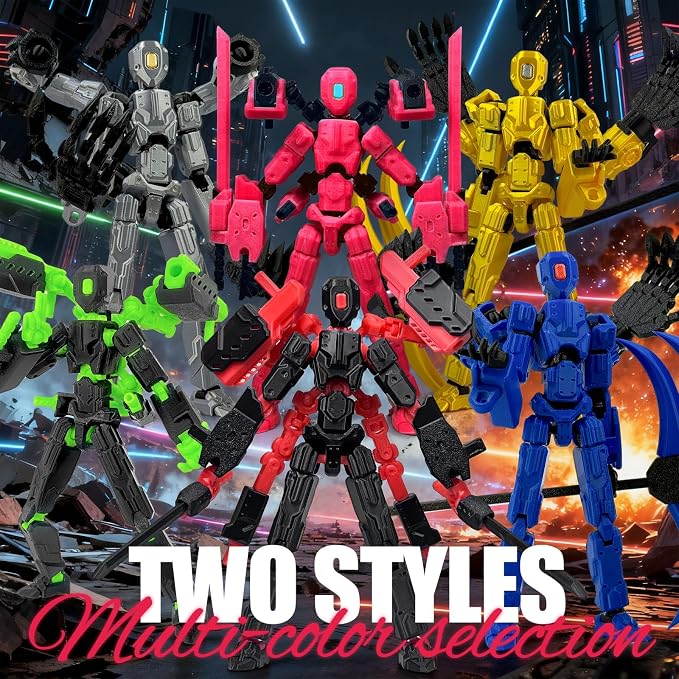 T13 Assembly Completed Action Figure Set, Multi-Jointed Movable 3D Printed Robot Toy, Cool Desktop Decoration Collectible Gift for Game Lovers (Black Green and Black red)