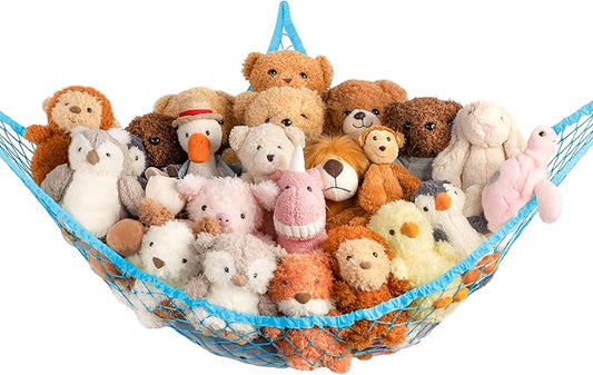 Stuffed Animal Storage Hammock Net Corner - Large Toy Hammock Net for Stuffed Animals Room Decor - Cute Stuff Animal Organizer Holder for Plush Plushie - Kids Baby Nursery Wall Bedroom Home Decor