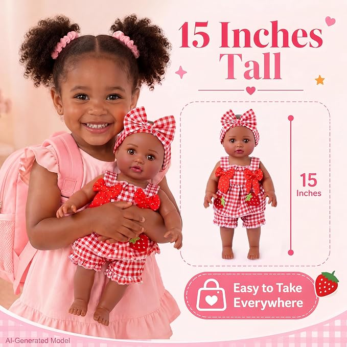 BABESIDE Black Baby Dolls Set - 15 Inch Soft Full Vinyl Washable Realistic Baby Doll with Feeding Accessories, Poseable Real Life Baby Dolls, Interactive Play Toy Gift for Kids Age 3+
