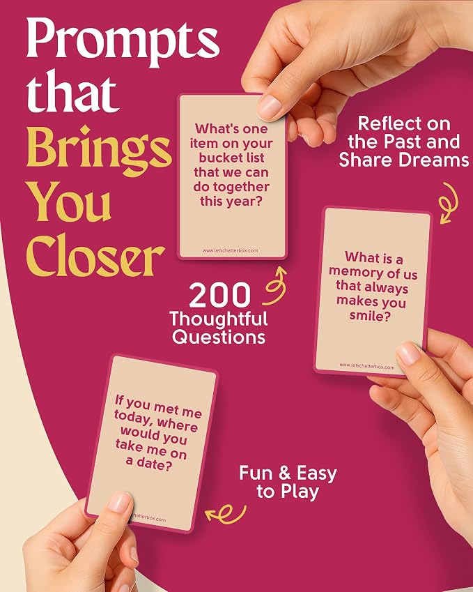 Chatterbox Conversation Cards for Couples, 200 Questions, Perfect for Romantic Date Night, Road Trip, and Anniversary, Fun Gift Idea and Connect with Your Partner on a Deeper Level, 2+ Players