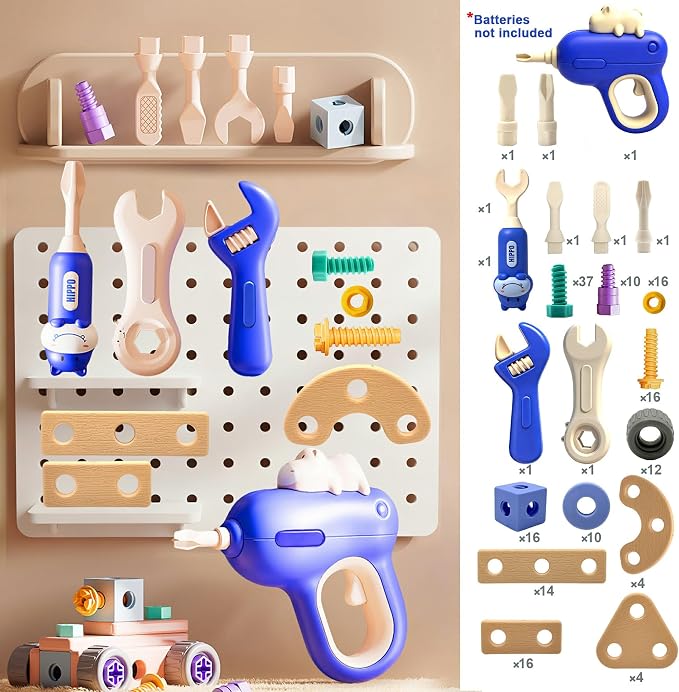 Kids STEM Building Toys For Ages 3-5 4-6 4-8 5-7 6-8 Years Old Boy Birthday Gift,101 Pcs Preschool Educational Construction Toys Tools Set With Drill,Toddler Design Drill Screw Toys (blue165)