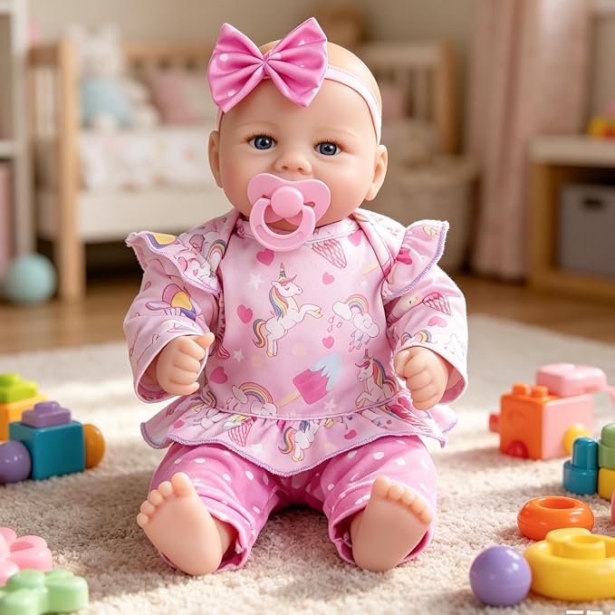 Milidool Baby Dolls - 17Inch Cute Realistic Baby Doll Poseable Smiling Real Life Baby Dolls with Complete Accessories for 3+ Years Old Gifts