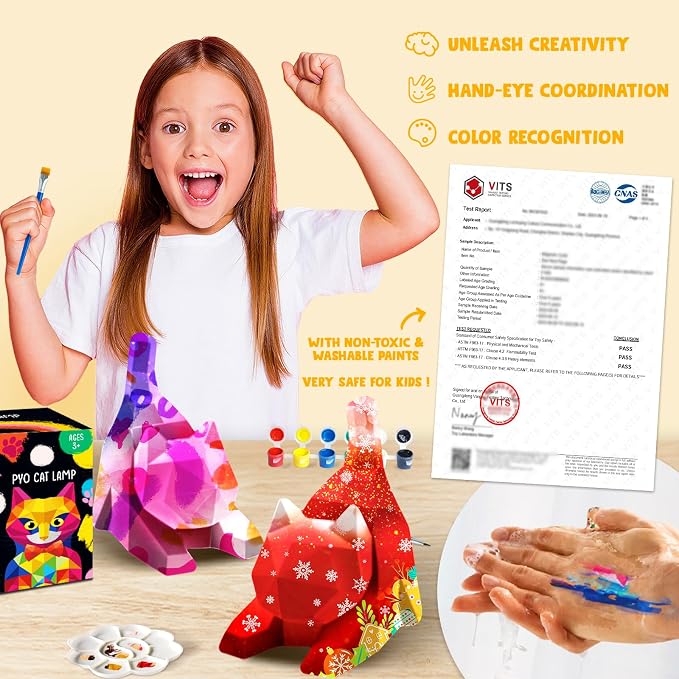Goody King Paint Your Own Lie Cat Lamp Kit, DIY Cat Crafts Night Light, Arts & Crafts for Kids Ages 8-12, Painting Kit for Girls Boys Age 4 5 6 7 8+, Cat Birthday Gift for Kids Ages 3 4 5 6 7 8+