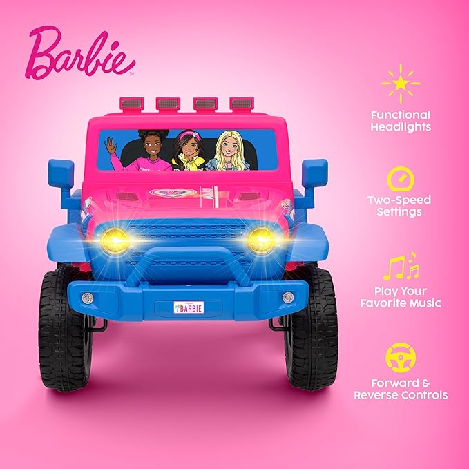 Barbie - Ride On Toy for Kids, LED Headlights, Music and Horn