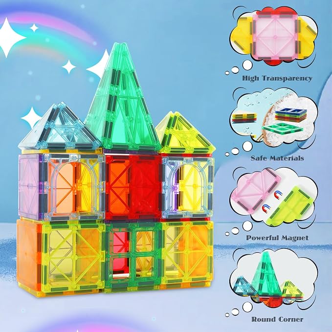 Magnetic Tiles 106 Piece Set, Magnet Building Blocks for Kids Toddlers, STEM Construction Toys with Gift Box for Ages 3 4 5 6 7 8+ Year Old Boys Girls
