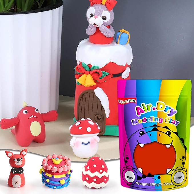 ifergoo Red Air Dry Clay, DIY Creative Modeling Clay for Kids, Super Light Magic Foam Clay for Kids Age 3-12, Soft, No-Sticky & Non-Toxic, Molding Clay for School Art & Craft Project(Red 100g/3.5oz)