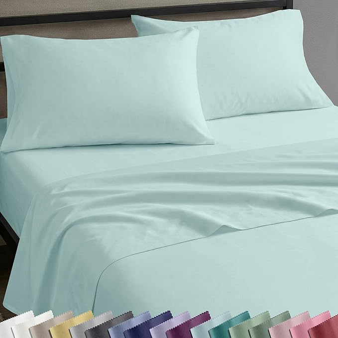 California Design Den Queen Sheet Set - Natural 100% Cotton Sheets Queen Size Bed Set with Deep Pockets, Soft Sateen Weave, Breathable and Durable Bedding (Seafoam)