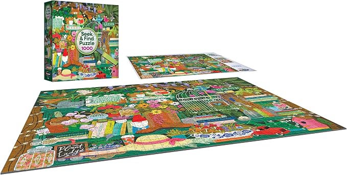 RoseArt - Seek & Find - Gardener's Library - 1000 Piece Jigsaw Puzzle for Adults, Hidden Object Puzzle, Vibrant Garden Scene, Premium Puzzle with Bonus Poster