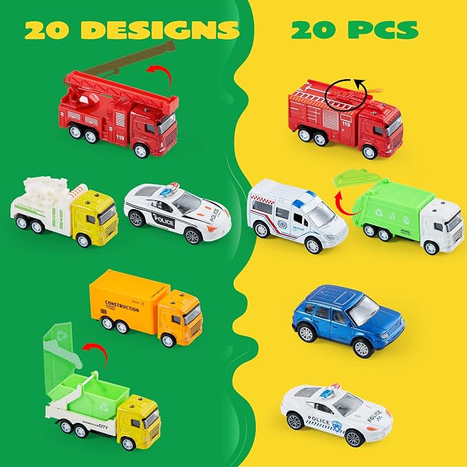 JOYIN 20PCS Die Cast Pull Back Cars, Metal Toy Cars, Car Toys Bulk, Vehicle Set for Toddlers, Kids Party Favors, Cake Toppers, Stocking Stuffers, Race Cars Toys for Boys