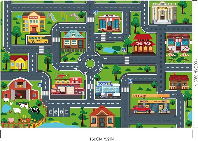 Kids Car Playmat, Kids Rug for Playroom Car Mat Town City Road Traffic Rugs, Play Mat for Floor, Extra Large Boys Kid Car Track Play Rug (Style Four, 59X 39.4 INCH)