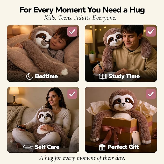Huggle Healers Weighted Stuffed Animals for Adults, Teens and Kids - 36 Inch Long Plush Arms for Hugs - 4.5lb Sloth Stuffed Animal Plushies - Kigi Sloth