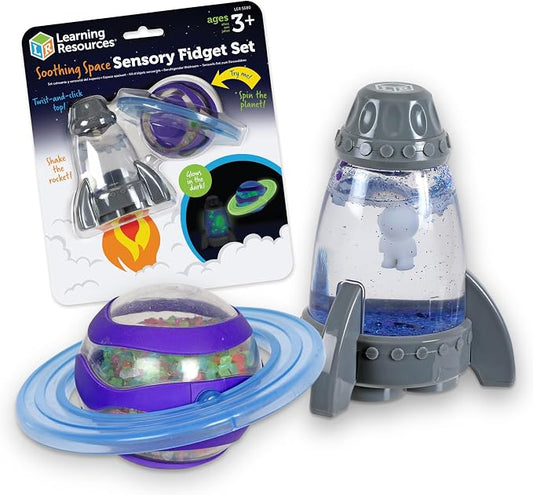 Learning Resources Soothing Space Sensory Fidget Set: Calming Sensory Toys, Tactile STEM Fidgets for Kids, Cute Planet Spinner, Calm Down Corner Supplies & Cool Gifts for Toddlers Ages 3+