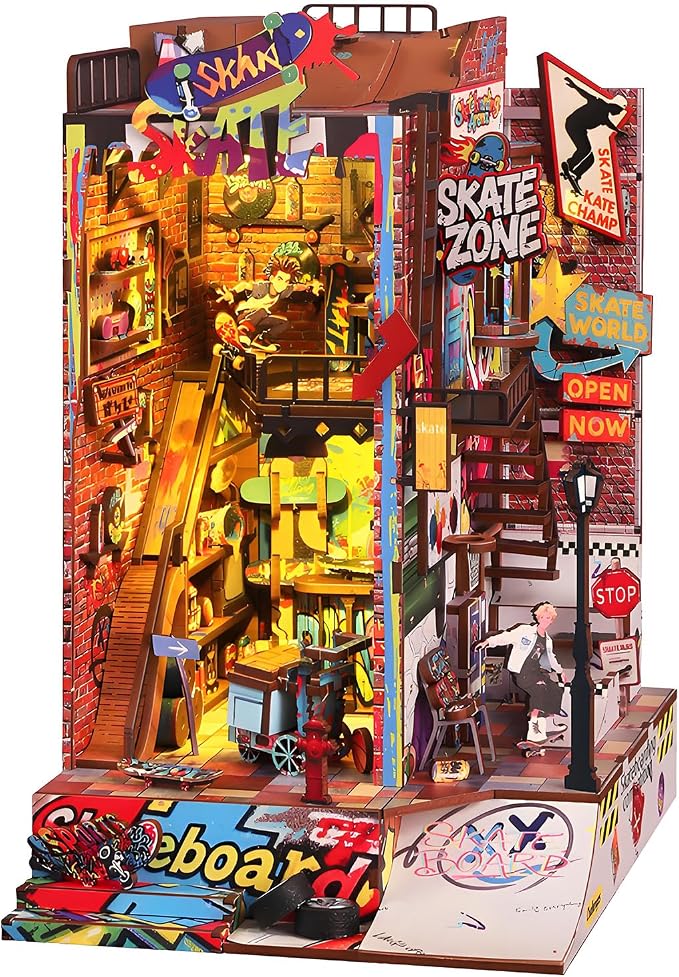 Miniature Book Nook Kit Cyberpunk Street Graffiti Skateboard DIY 3D Wooden Booknook for Adults and Book Lovers Bookshelf Insert Decor Creative Gift for Family Friends and Elderly