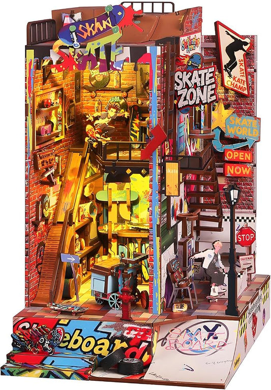 Miniature Book Nook Kit Cyberpunk Street Graffiti Skateboard DIY 3D Wooden Booknook for Adults and Book Lovers Bookshelf Insert Decor Creative Gift for Family Friends and Elderly