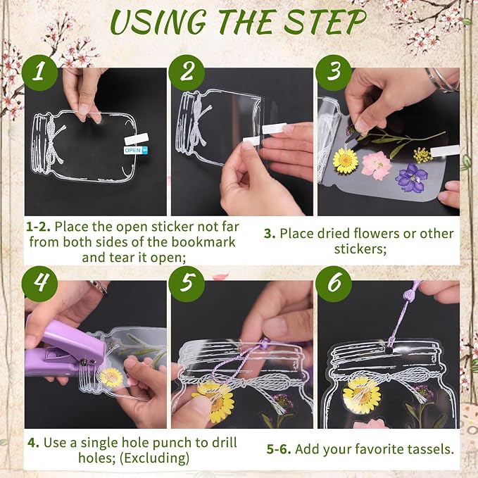 Kaluofan 103PCS Bookmark Making Kit, Transparent Flower Bookmarks, Handmade Dried Flower Bookmark Kit for School, DIY Bookmark Kit with Abundant Bottle Bookmarks Dried Flowers Tassels and Tweezer