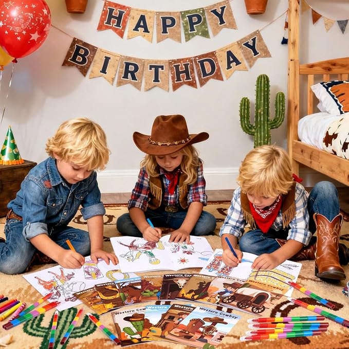 BenLouis 24 Pcs Western Cowboy Mini Coloring Books Kids Wild West Party Favors Small Activity Books Bulk for Kids Yee Haw Rodeo Horse Birthday Horse Goodie Bags Stuffers Return Gifts Classroom Travel