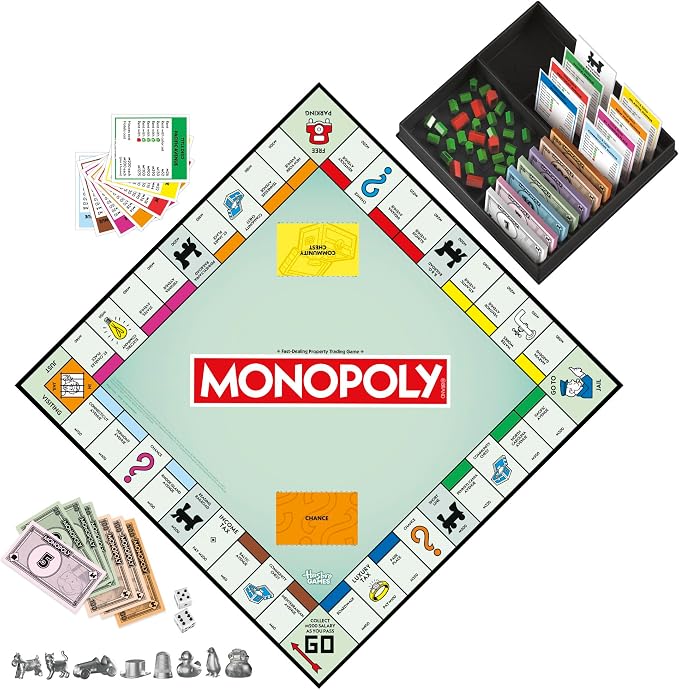 Monopoly Board Game | Classic Game with Storage Tray and Larger Tokens | Ages 8+ | 2 to 6 Players | Family Games for Kids and Adults | Kids Gifts