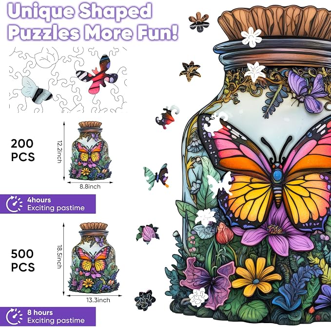 Leodozzio 500 Pieces Jigsaw Puzzle, Butterfly & Flower Wooden Puzzles, Colorful Garden Nature Design, Relaxing Brain Teaser – Unique Gift for Adults, Home Decor, 13.3x18.5 Inch