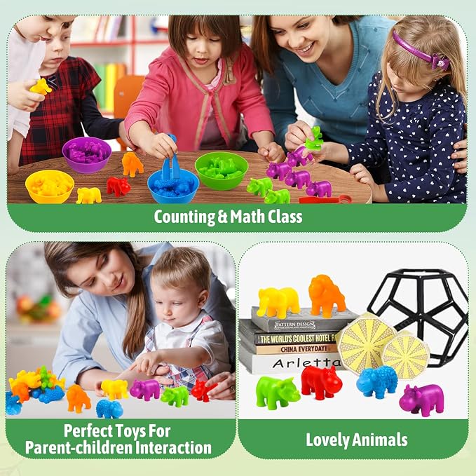 RAEQKS Counting Sorting Toys Matching Stacking Toys with Bowls Preschool Learning Activities Educational Sensory Game Montessori STEM Toy Daycare Sets Animals Gifts for Toddlers Kids Boys Girls