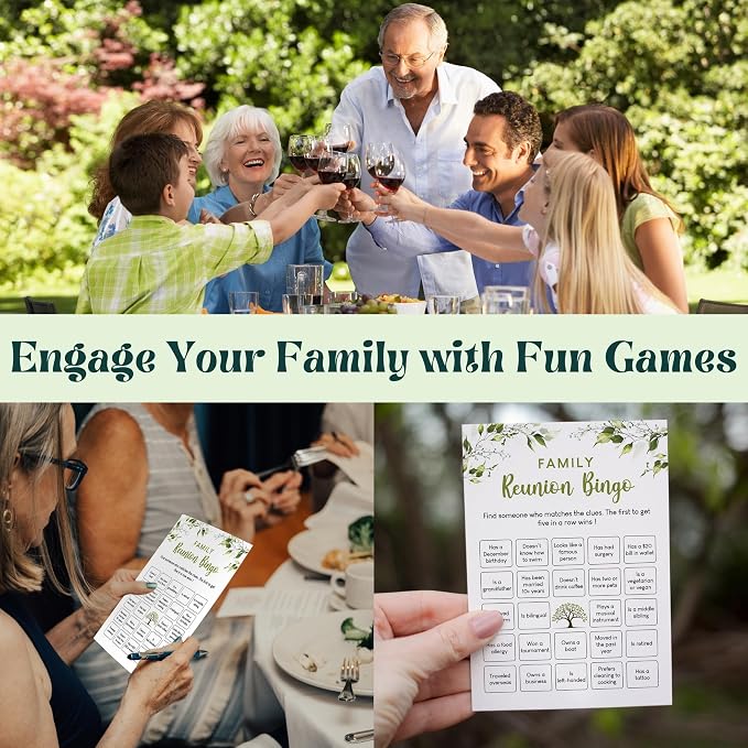 WOODAMORE Family Reunion Games and Activities - Family Feud Game Cards, Trivia Games for Family, How Well Do You Know Your Family Bingo Game