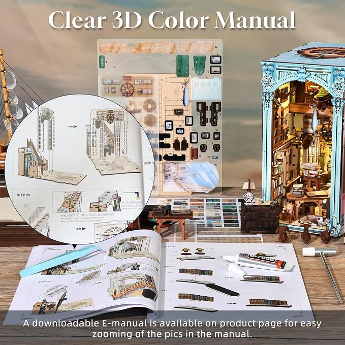 MiniCity DIY Book Nook Kit for Adults, 3D Wooden Puzzle Bookend Bookshelf Insert Decor with LED Light and Dust Cover (Hemingway House)