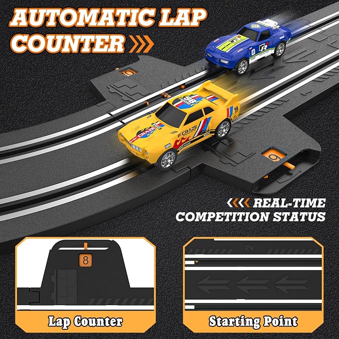 Slot Car Race Track Sets with 1:64 High-Speed Racing Cars, Battery or Electric Car Track, Dual Racing Game Lap Counter Circular Slope Track, Gifts Toys for Boys Kids Age 6 7 8-12