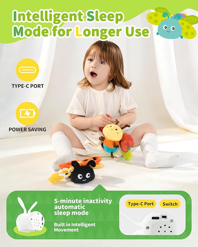 Jollybaby Musical Flying Dragonflies Toy - Car Seat, Stroller, Crib & Play Gym Hanging Toys for Baby 0-6-12-24 Months, Tummy Time Sensory Music Toy for Infant Boys and Girls Gifts