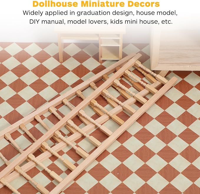 TOYANDONA 4pcs Dollhouse Railing 1/12 Scale - Wooden Dollhouse Handrail Miniature Stair Railing for Doll House Decoration Accessories