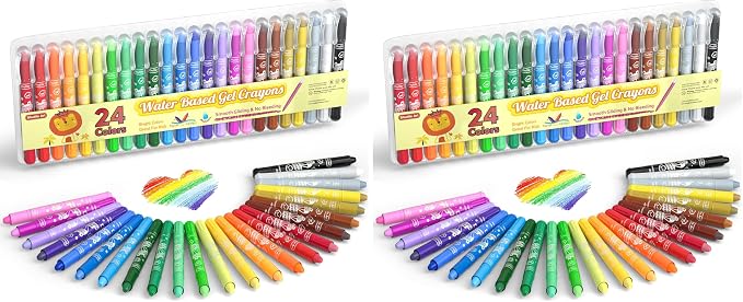 Shuttle Art 24 Colors Gel Crayons for Toddlers, Non-Toxic Crayons Set for Kids Children Coloring, Crayon-Pastel-Watercolor Effect, Ideal for Paper (Pack of 2)