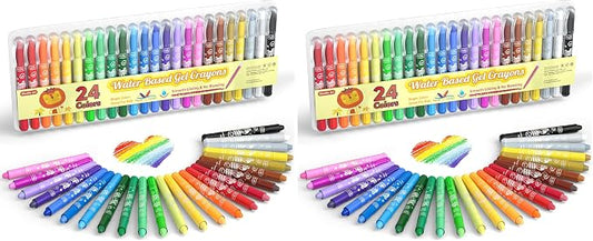 Shuttle Art 24 Colors Gel Crayons for Toddlers, Non-Toxic Crayons Set for Kids Children Coloring, Crayon-Pastel-Watercolor Effect, Ideal for Paper (Pack of 2)