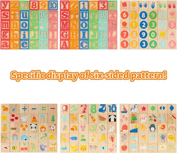 Wooden Building Blocks for Toddlers, Large Wood Baby Stacking Blocks Set for Kids, 30 PCS Alphabet Blocks with Toy Wagon, Educational Wooden Toys for Boys Girls Gifts 1.65"