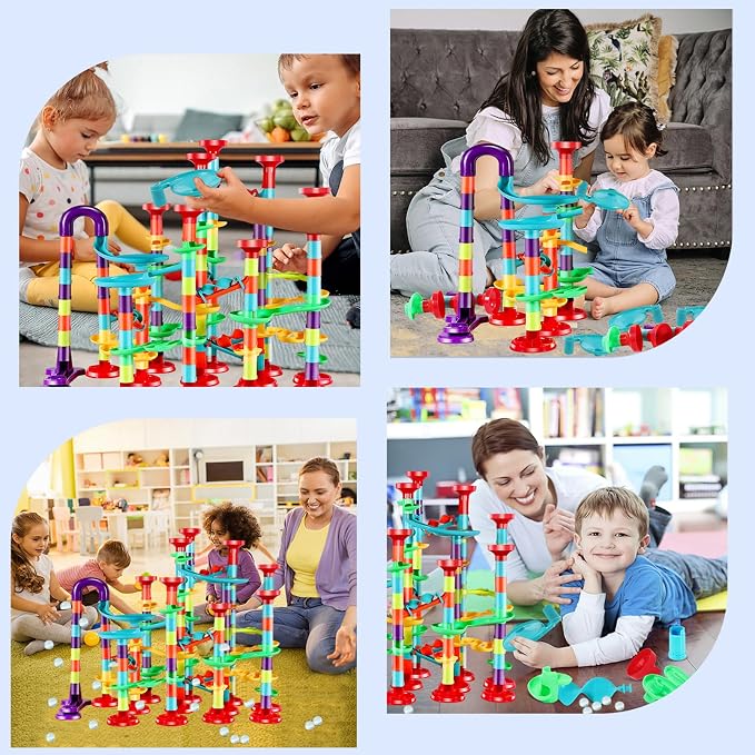 197Pcs Marble Run,Marble Maze Game Construction Building Blocks Toys for Kids,Marbles Track Race Set Educational Learning Toy Gift for Boys Girls(147Parts+50Glass Marbles)