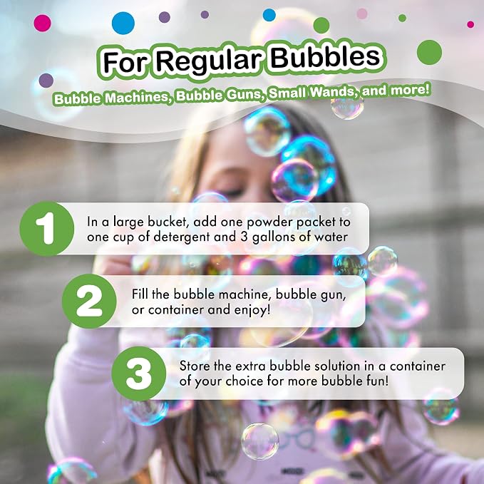 WOWmazing Big Bubble Refill Powder Mix (6 Packets) - Turns Dish Detergent into Giant Bubbles. Makes 6 GALLONS! - Made in USA