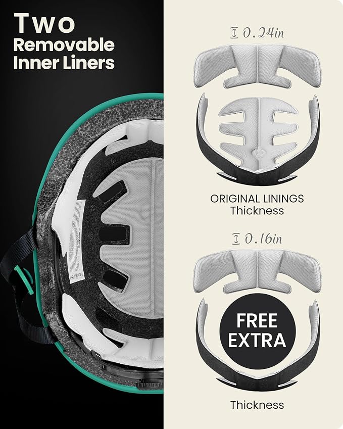OutdoorMaster Skateboard Cycling Helmet - Two Removable Liners Ventilation Multi-Sport Scooter Roller Skate Inline Skating Rollerblading for Kids, Youth & Adults