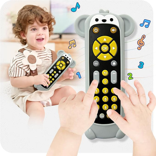 KIRALUMI Baby Remote Control Toy with Monkeys Silicone Cover - Educational Musical Baby Toddler Toys with Realistic Play, Lights, and Sounds - 6, 9, 12, 18 Month Boys Girls Toys Gift