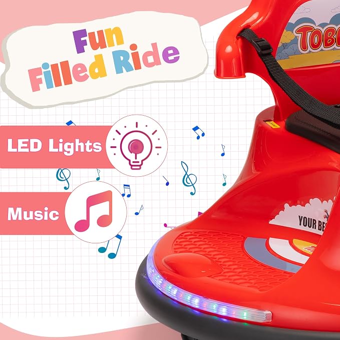TOBBI Kids Electric Ride On Snail Shape Toy, 12V Battery Powered Toddler Bumper Car with Parent Remote Control/Funny Stickers/360 Degree Spin for Children of Aged 1-6-Red