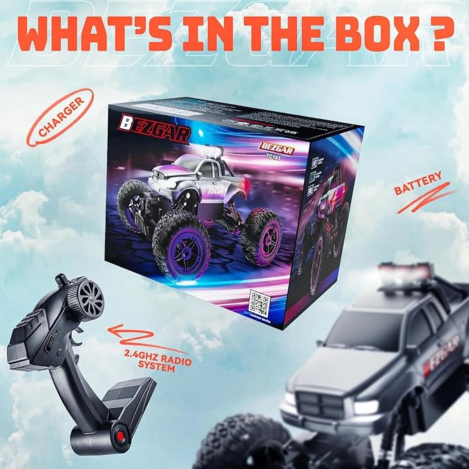 BEZGAR Remote Control Monster Trucks for Boys Age 4-7 - 1:14 All Terrain Rc Truck for Kids with Rechargeable Battery, 2.4GHz Remote Control Cars for 8-12 Year Old Boys Girls, Monster Trucks Toys