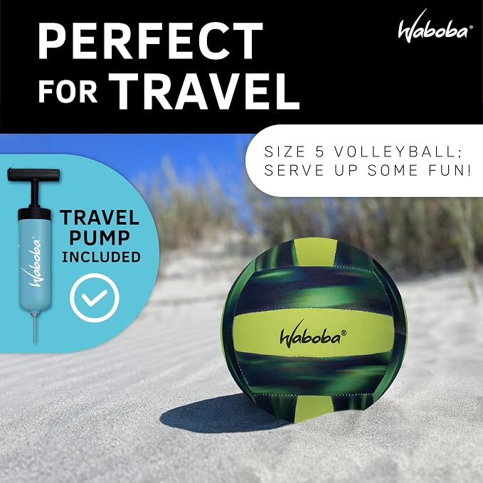 Waboba Sport Beach Pack – Includes 9 Inch Water Football, Beach Volleyball & Paddle Set – Perfect Summer Essential Bundle for Beach Games – Vacation Toys for Kids & Adults Ages 8 & Up – Green