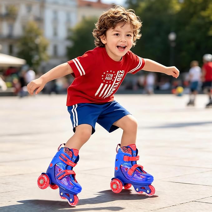 SULIFEEL Adjustable Roller Skates for Girls Boys Kids,Fun Illuminating Light Up Flash Wheels Three-Point Type Balance Suitable for Beginners Indoor Roller Skating