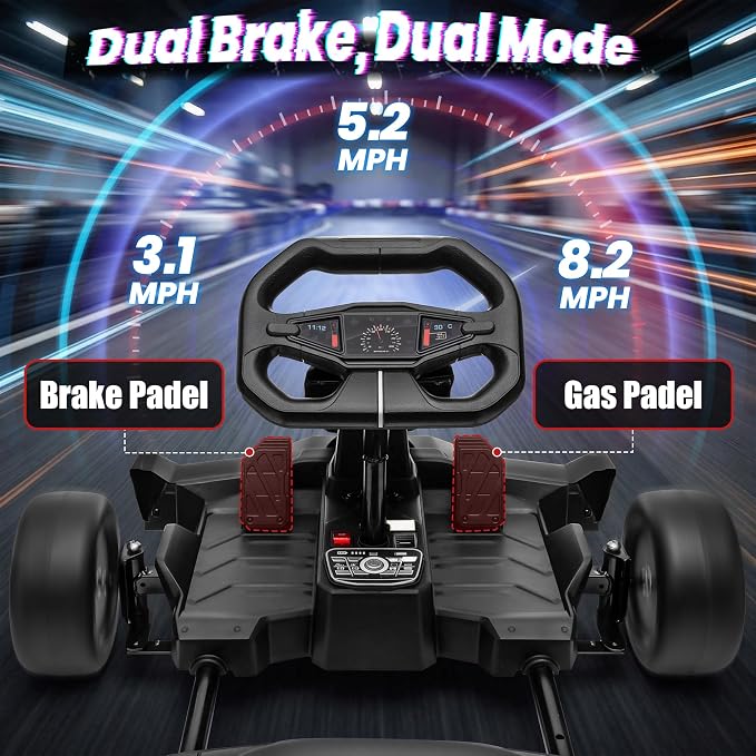 24V Electric Go Kart, Kids Drift Kart with Dual 400W Motors, Length Adjustable Seat, 8.2 MPH Max, 130LBS Max Load, Outdoor Ride on Toy Crazy Kart w/Bluetooth Music, Rainbow Light