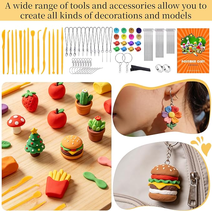 148 Pcs Polymer Clays 62 Bright Colors Oven Bake Clay Non-Sticky Modeling Clay DIY Starter Kit with Sculpting Tool and Accessories for Artists Jewelry Making Craft Gifts
