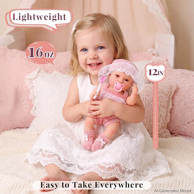 BABESIDE 9pcs Baby Doll Set - 12 Inch Cute Realistic Baby Doll with Includes Various Accessories for 3+ Year Old Girls – Perfect for Pretend Play & Gifts