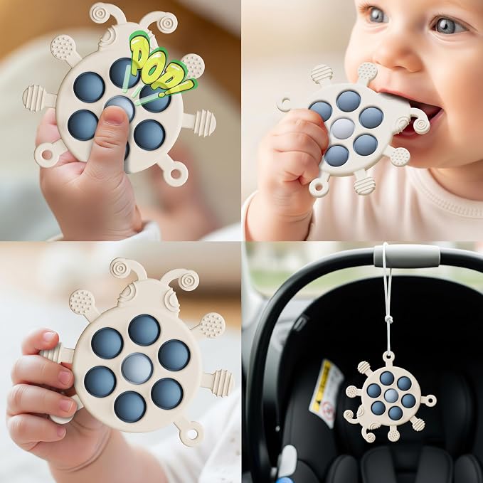 Baby Montessori Toy, High Chair Suction Cup Toy and Teething toy Set - Table Toy & Pop-it Fidget Teether for 6+ Months 1 2 3 Years, BPA Free Silicone Sensory Toys for Baby & Toddler (Skyblue)