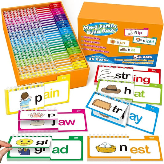 Word Family Build Book Phonics Flash Cards, 30 Read and Rhyme Flip Books, Sight Words Flash Cards Kindergarten, Learn to Read Flip Books for Kids Homeschool Preschool Classroom Must Haves