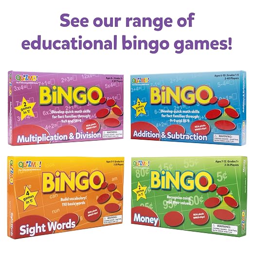 QUIZMO Money | Bingo-Style Money Game | 2 Levels of Difficulty for Ages 7-12 | Teach Basic Coin Recognition and Valuation