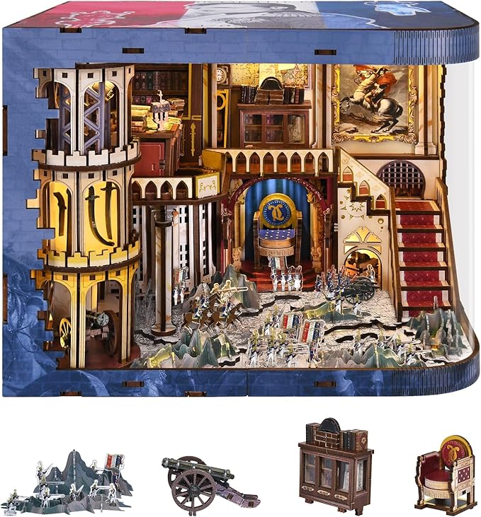 CCCDF Book Nook Kit, DIY Miniature Dollhouse Booknook Kit for Adults and Teens, 3D Wooden Puzzle Booknook Tiny House Bookshelf Decor, Gifts for Family Friens (Napoleon)