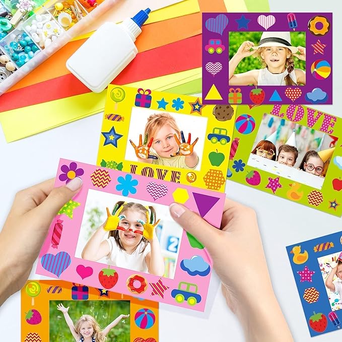 30Packs Picture Frame Crafts Kits for Kids, Summer Spring Colorful Holiday DIY Foam Picture Frames for Christmas Girls Gifts Game Activities Teacher Gifts Preschool Bulletin Board Decoration